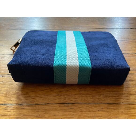 Retro Navy Blue Faux Suede Striped Zip Pouch/Clutch (NWOT) - Picture 5 of 9